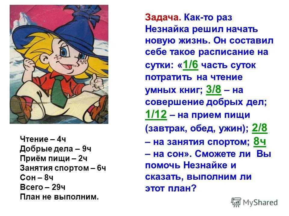 Как то раз после школы. Незнайка решил начать новую жизнь. Режим дня Незнайки. Незнайка о частях суток. Письмо от Незнайки.