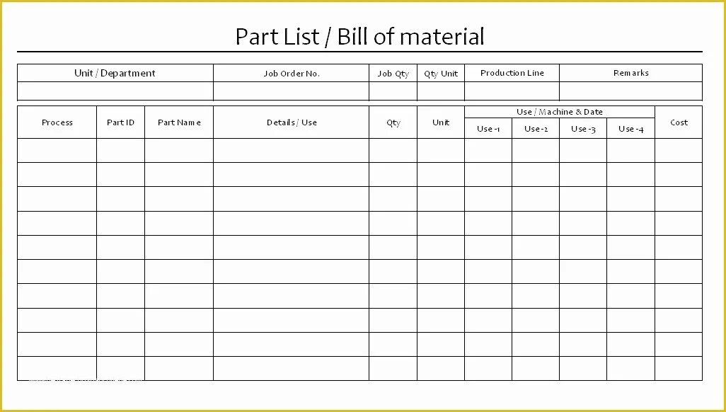 Part list. Bom bill of materials. part list bill of material. materials list. bill of materials iso.