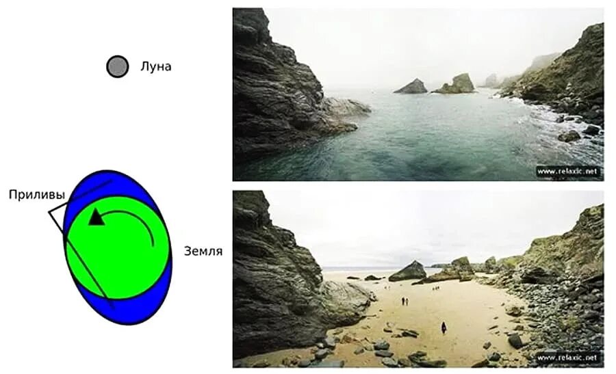 Приливы и отливы. Приливы и отливы влияние Луны. Приливы и отливы схема. Влияние Луны на приливы и отливы на земле.