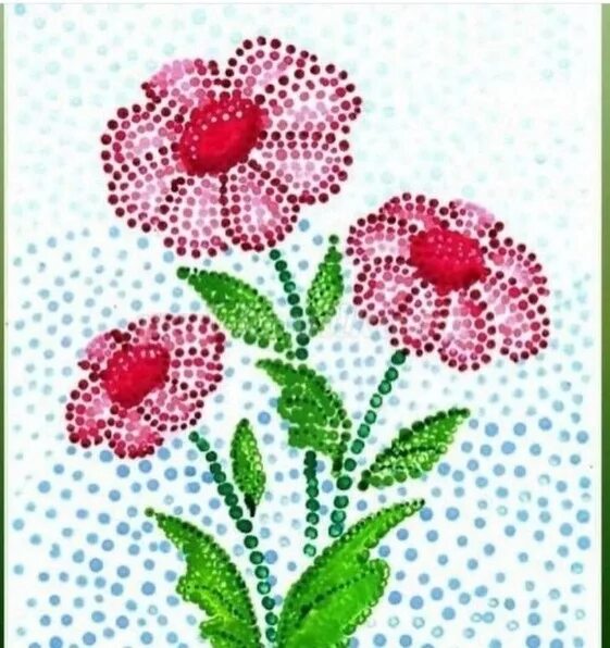 Техника рисования цветка детьми. Цветы в технике пуантилизм. Цветы ватными палочками. Точечное рисование в детском саду. Рисование ватными палочками.