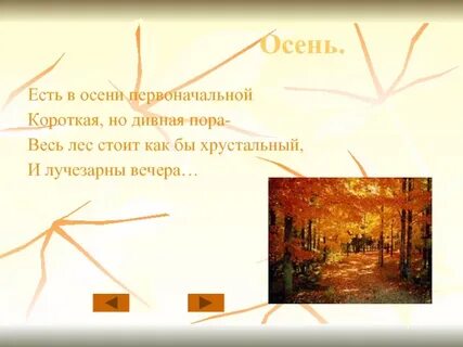 Есть в осени первоначальной но дивная пора