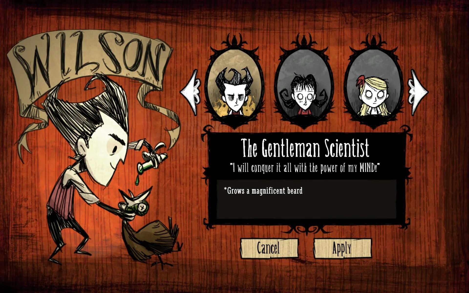 Don t apply. Выбор персонажа донт страв. Меню персонажа don't Starve. Меню выбора персонажа don't Starve together. Персонажи из донт старва.