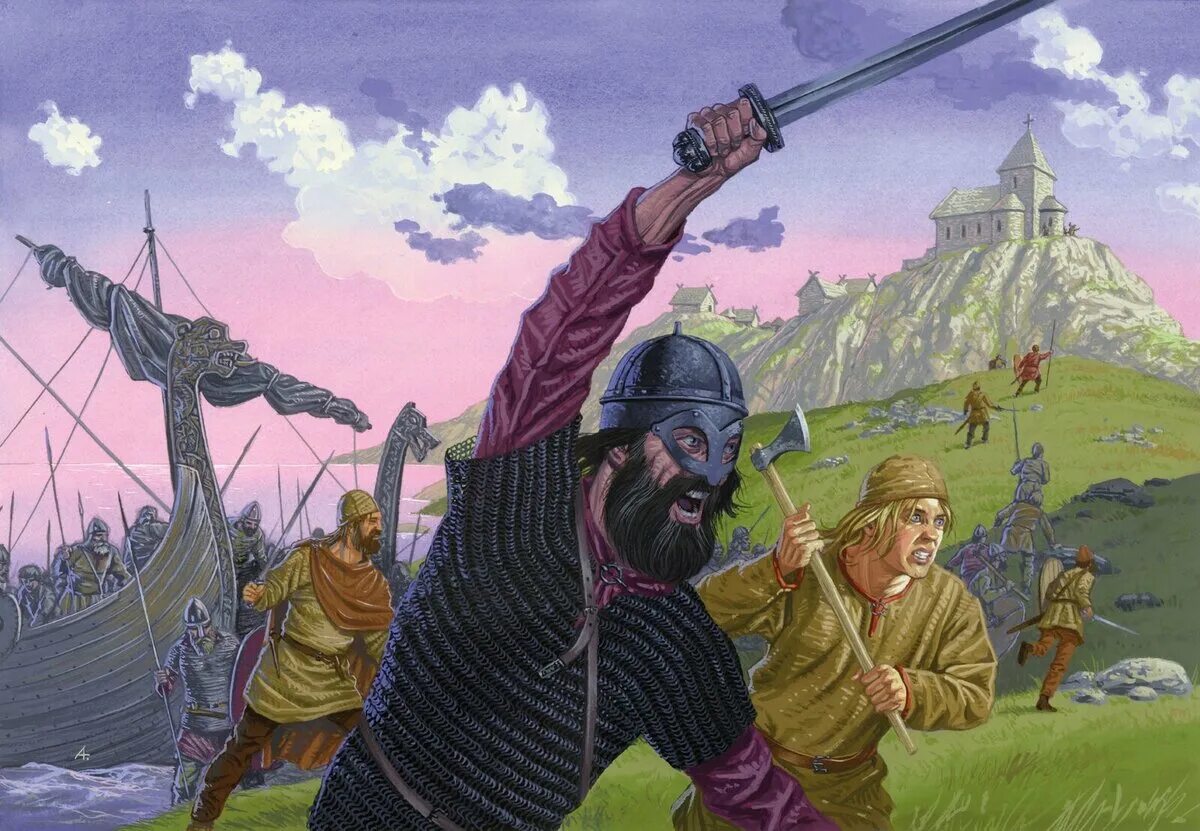 Нападение на деревню. Нападение викингов на монастырь Линдисфарн. Монастырь Линдисфарн Викинги. Линдисфарн 793. Норманны Викинги.