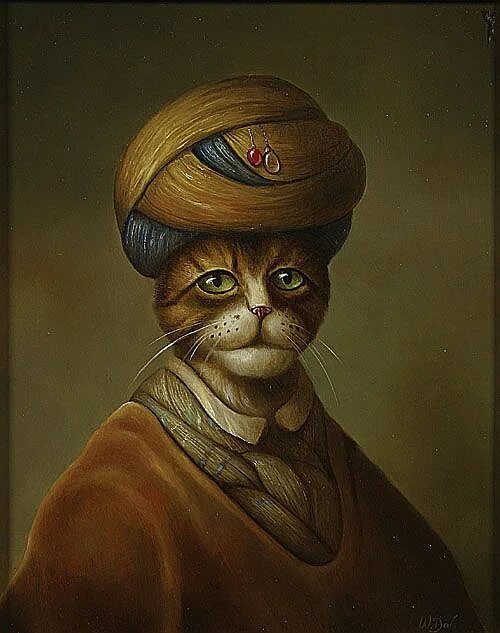 Кошка султана. Wim Bals коты. Wim Bals картины кошки. Кошка в тюрбане. Кот в чалме.