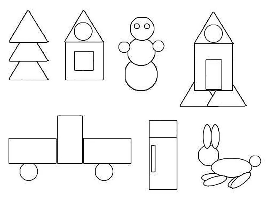Геометрические фигуры для дошкольников. Фигурки из геометрических фигур. Геометрические фигуры раскраска. Геометрические фигуры для детей раскраска. Рисунки прямоугольников 1 класс