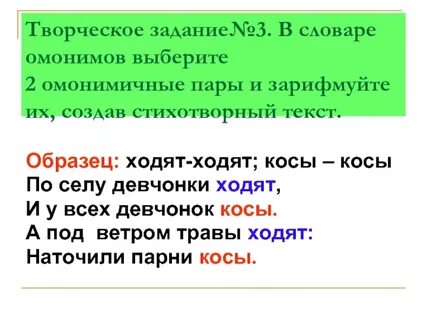 Слова омонимы составить предложение