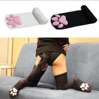 Cartoon Cat Paw Pad Gloves Breathable 3D Kitten Claw Thigh High Socks and S...