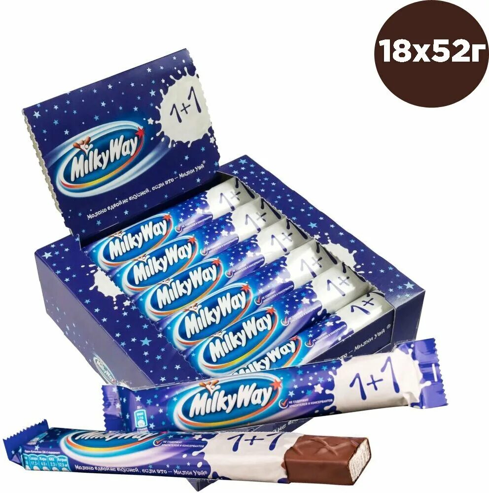 батончик milky way 26г *36 (1п*6бл). Milky way батончик. милки вэй 1 1. милки вэй 1+1 52 г 18 шт. милки вей шоколадный батончик.