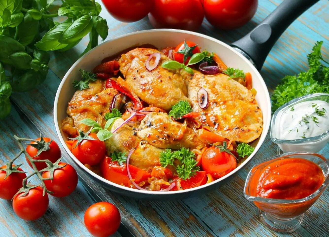 Курица помидоры лук рецепт