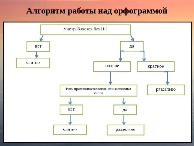Алгоритм работы над словом. Алгоритм работы с орфограммой.