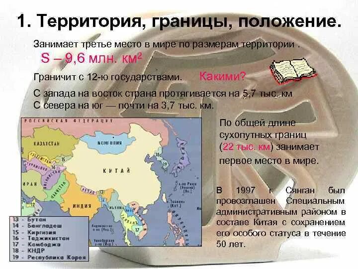 Географическое положение Китая. Общая протяженность сухопутных границ Китая место в мире. Географические характеристики Китая. Протяженность сухопутных границ Китая.