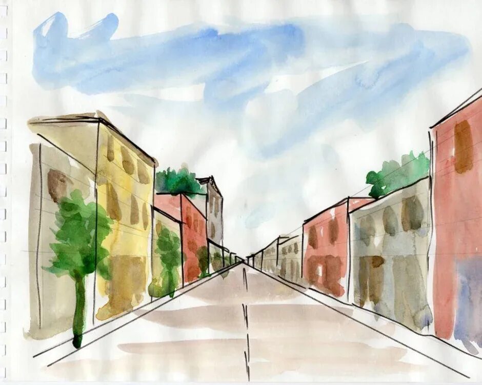 Уроки рисования город. "Линейная перспектива" - пейзаж "Тоскана". Зарисовка города линейная перспектива. Линейная перспектива пленэр. Улочка линейная перспектива рисунок.