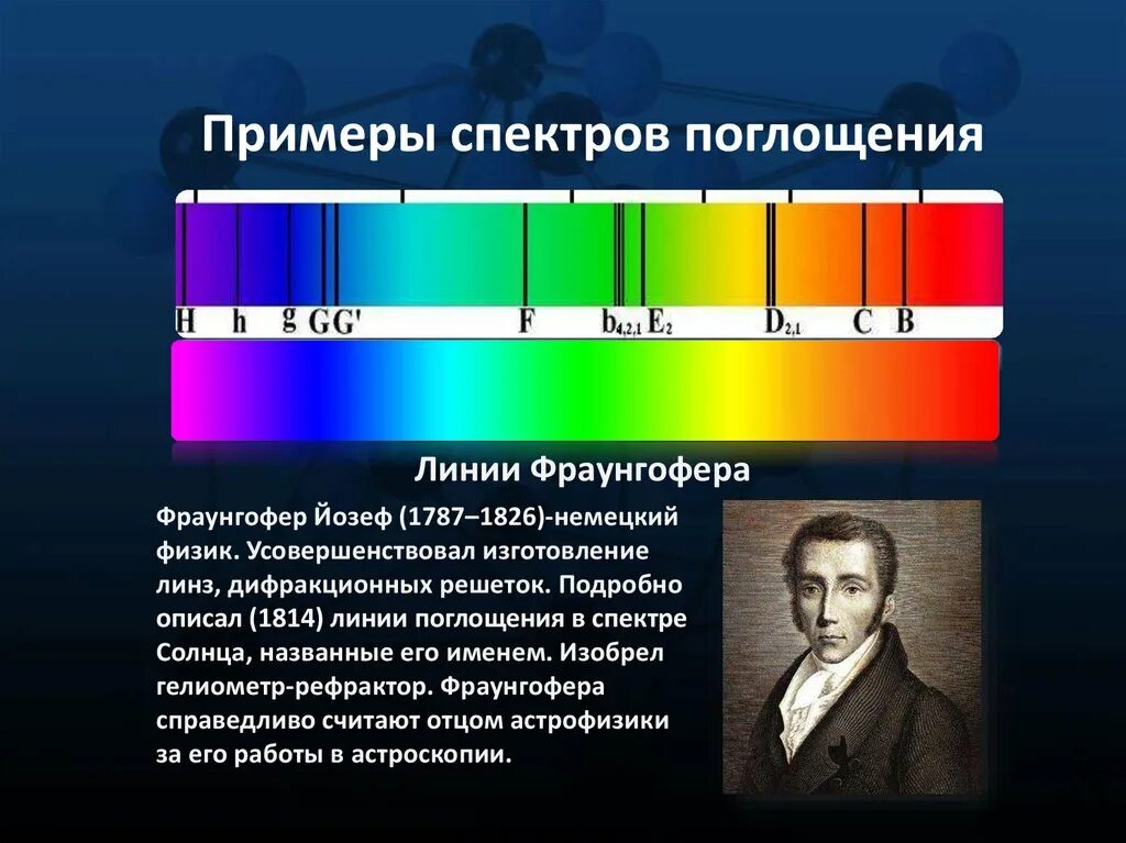 Спектральные линии в спектрах испускания и поглощения. Спектроскоп спектр поглощения. Спектр испуспускание поглощения солнца. Йозеф Фраунгофер спектр.