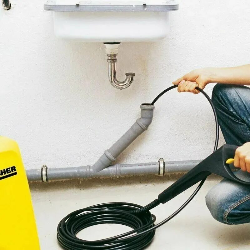 насадки для мойки керхер для прочистки канализационных труб. чистка под давлением. аппарат высокого давления karcher hd 10/25-4s. мойка и дезинфекция технологического оборудования. шланг для промывки канализационных труб для керхер 30 метров.