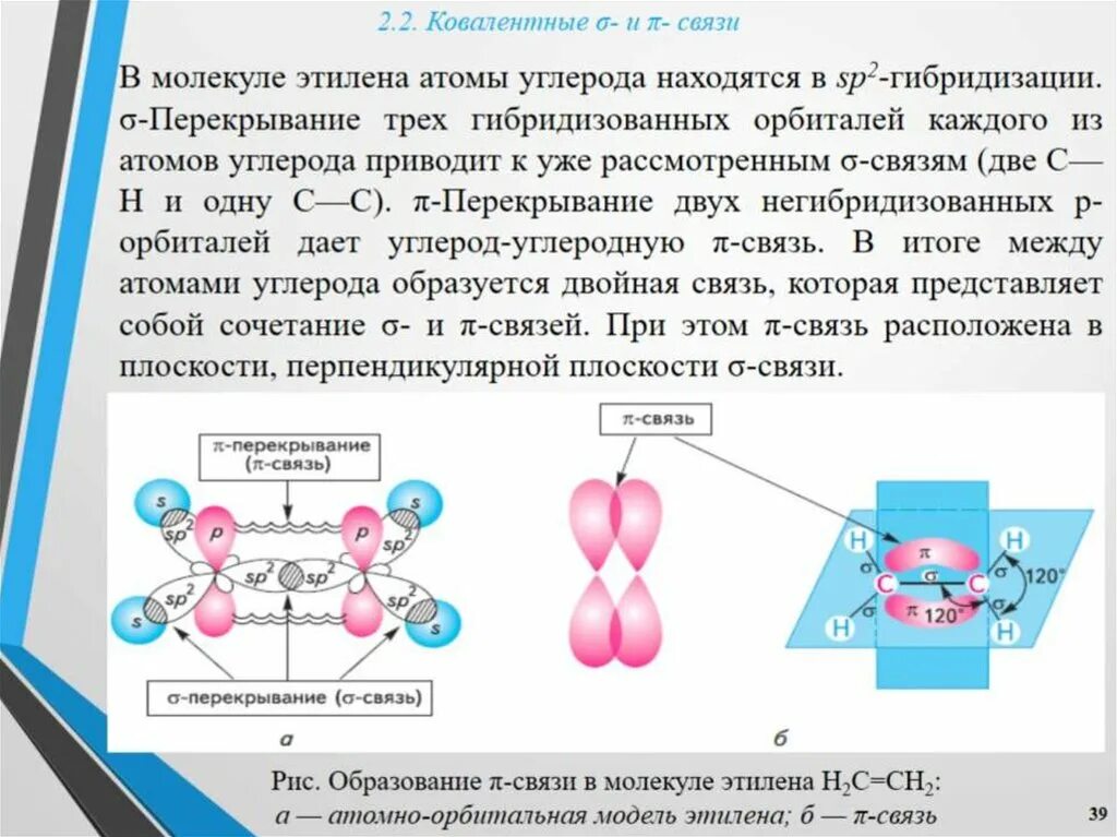 Этилен гибридизация атома. Образование σ- и π-связей. Образование пи связи. П связи в молекулах. Строение этилена.