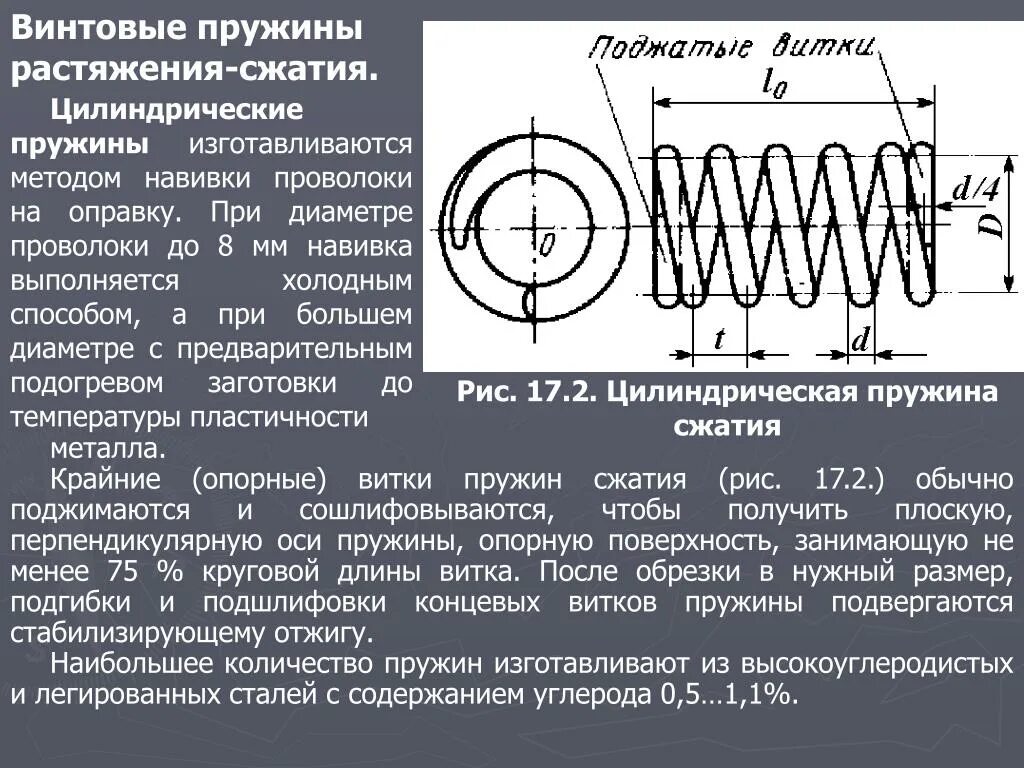 Опорные витки пружины сжатия. Пружина 11 витков растяжения. Расчет цилиндрических винтовых пружин. Пружины винтовые цилиндрические сжатия и растяжения. Сжатие обозначение