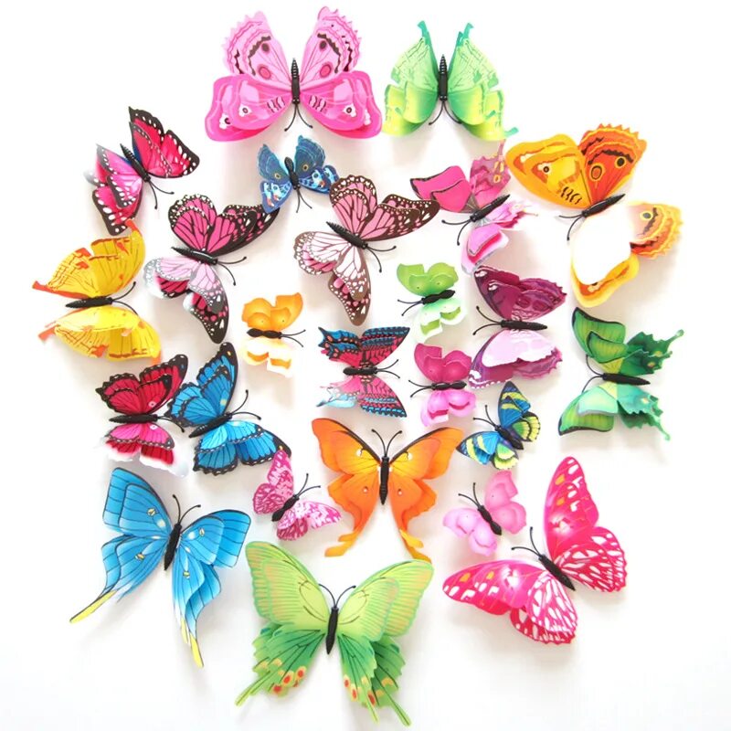 Купить бабочки с доставкой. 3d бабочки wg368. Бабочки для украшения. Разноцветные бабочки. Бабочки пластиковые для декора.