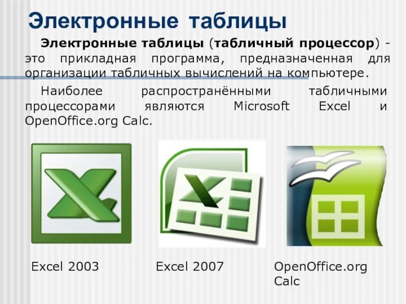 Что понимают под табличным процессором и электронными