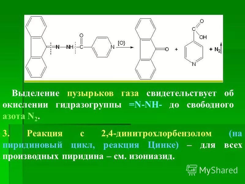 Выделение пузырьков газа. Изониазид с 2 4 динитрохлорбензолом. Метазид реакция с 2,4-динитрохлорбензолом. Изониазид с 2,4-динитрохлорбензолом реакция. Никотиновая кислота с 2.4-динитрохлорбензолом реакция.