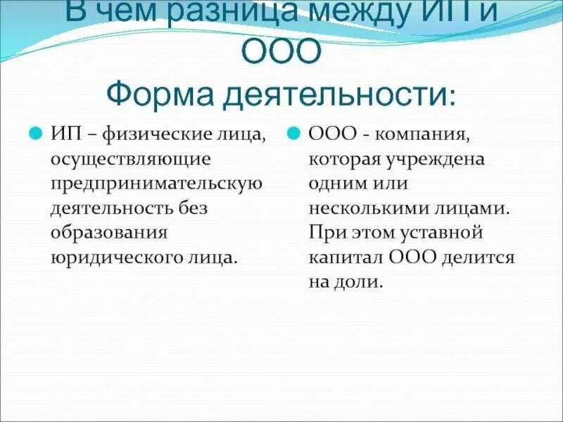 Чем отличается ооо. ООО или ИП. Отличия ИП И ООО. Различие между ИП И юридическим лицом. Различия между ИП И юр лицом.