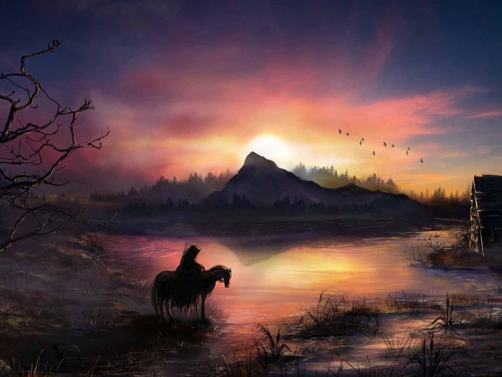 Странник 4. Красивый пейзаж арт. Горы. Одинокий воин фэнтези. Странник 4.