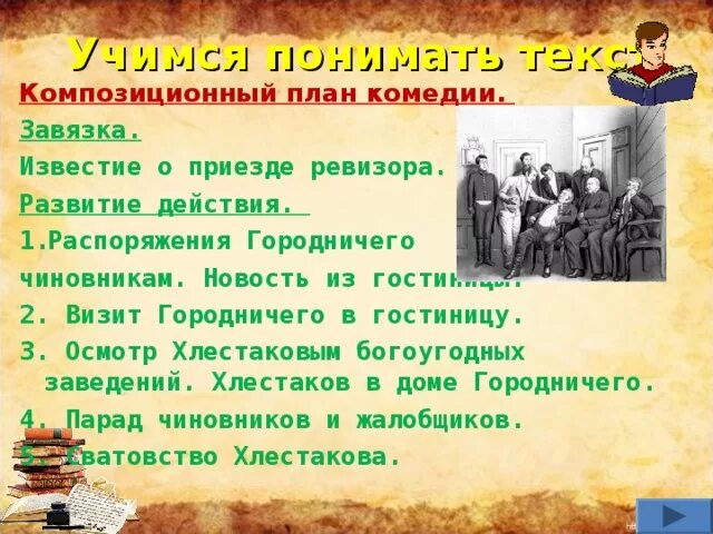 Развязка пьесы ревизор. План комедии ревизор. план по ревизору по действиям. анализ комедии ревизор. анализ третьего действия комедии «ревизор».