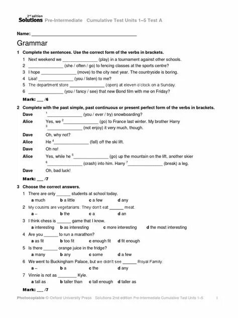 Solutions intermediate progress test. Solution pre Intermediate Test Unit 6. Solutions pre-Intermediate 3rd Edition Test Unit 2. Solutions тест 2 pre Intermediate. Тесты solutions pre-Intermediate Unit 3.