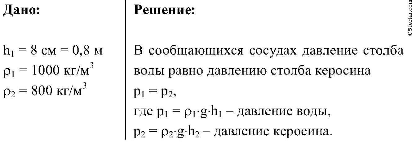 Высота столба воды в сосуде 8 см. Высота столба воды. Давление столба жидкости керосин вода. В сообщающихся сосудах находится керосин и вода. На сколько отличается давление столба керосина