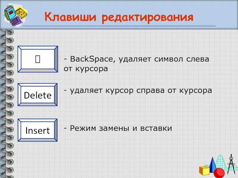 Какой клавишей можно удалить символ в тексте. Удаляет символ слева от курсора клавиша. Удалить символы слева от курсора. Символы справа от курсора удаляют клавишей. Клавиша которая удаляет символ справа от курсора.