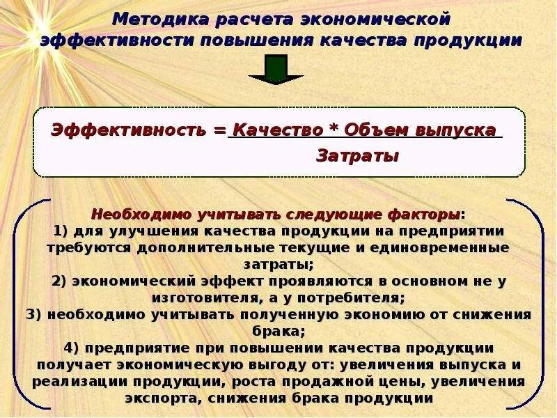 Методика расчета экономической эффективности. Экономическая эффективность повышения качества продукции. Методы расчета в экономике. Экономическая эффективность улучшения качества.