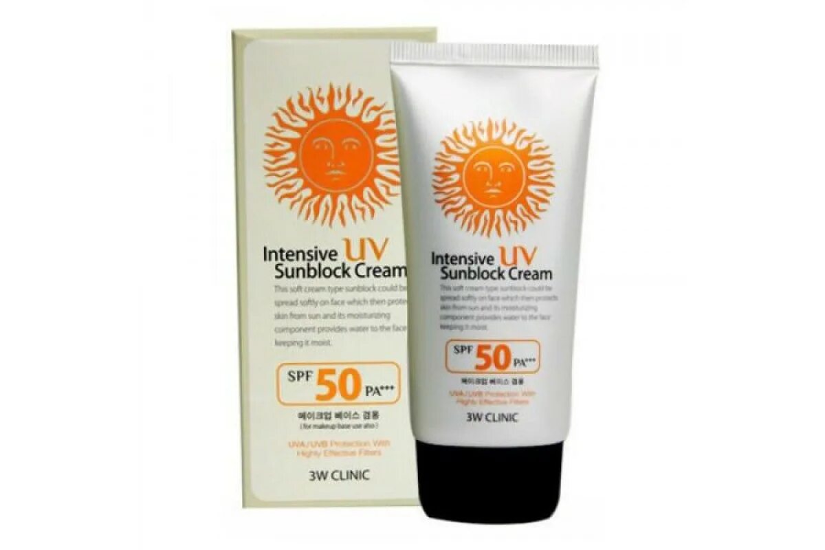 Крем spf 50 для лица состав. 3w Clinic Intensive UV Sunblock Cream. Корейский солнцезащитный крем СПФ 50 для лица. СПФ крем корейский 50 СПФ. Корея СПФ крем для лица SPF 50.