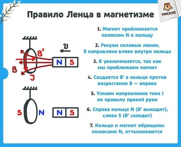 Определите направление индукционного тока в сплошном кольце. Направление индукционного тока правило ленца 9 класс. правило ленца для южного полюса магнита. физика электромагнитная индукция правило ленца. направление магнитной индукции правило ленца.