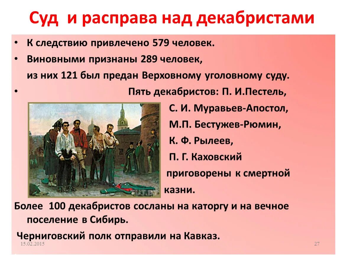 Сколько декабристов повесили. Суд и расправа над декабристами. Восстание Декабристов следствие и суд над декабристами. Суд и расправа над декабристами кратко.