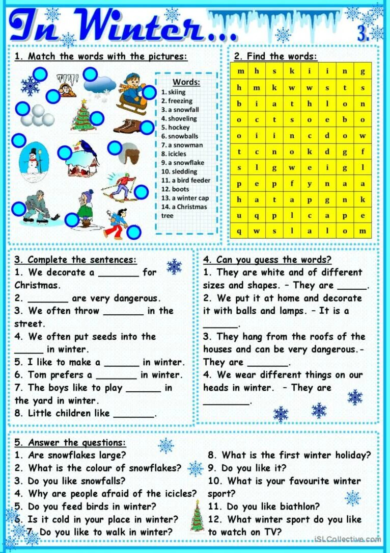 Задания про зиму на английском языке. Winter activities Worksheets. Winter Holidays Worksheets. Winter Vocabulary Worksheets.