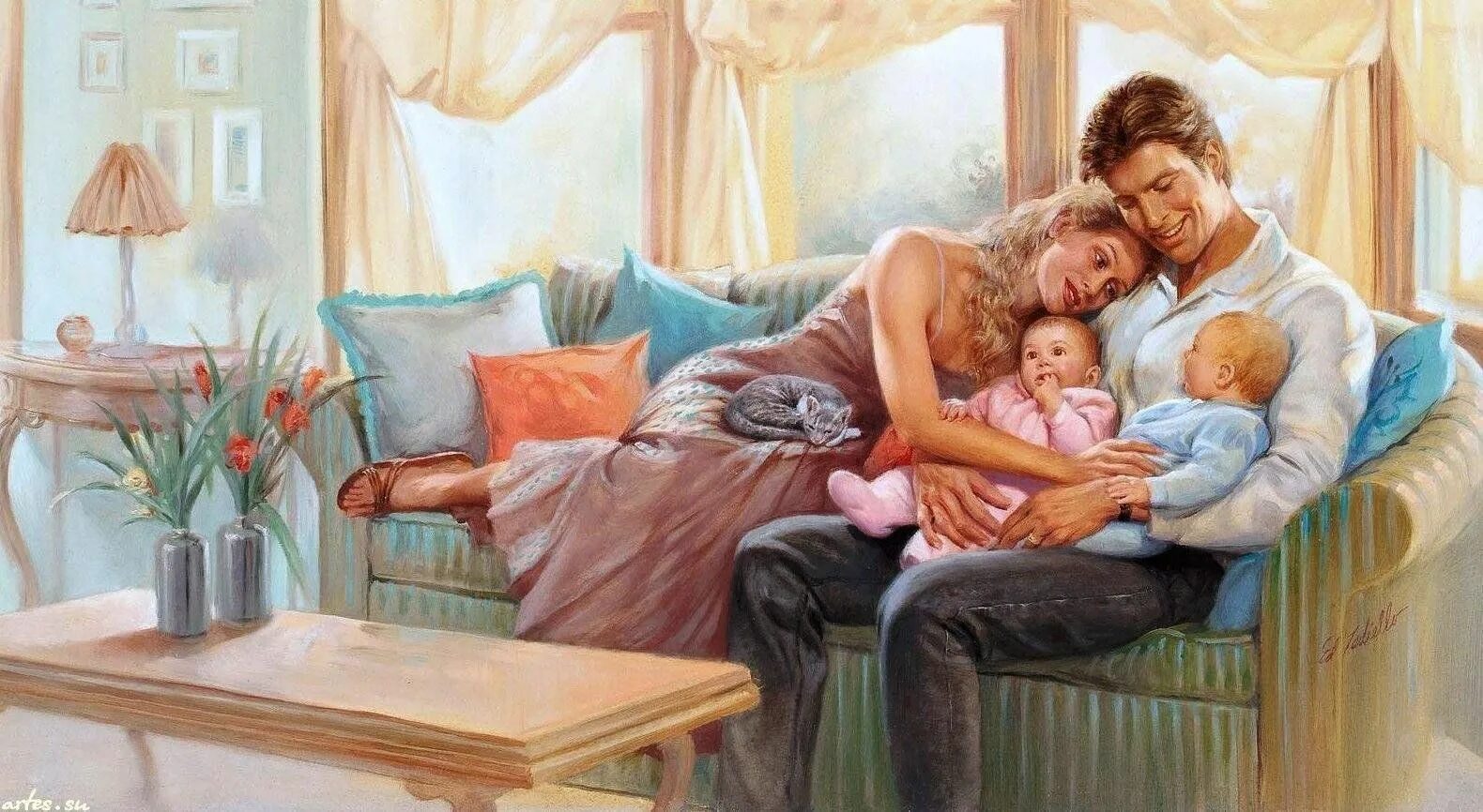 Семейное счастье в живописи. Картина счастливая семья. Картина семь. Счастливая семья иллюстрации. Тепло семьи мама