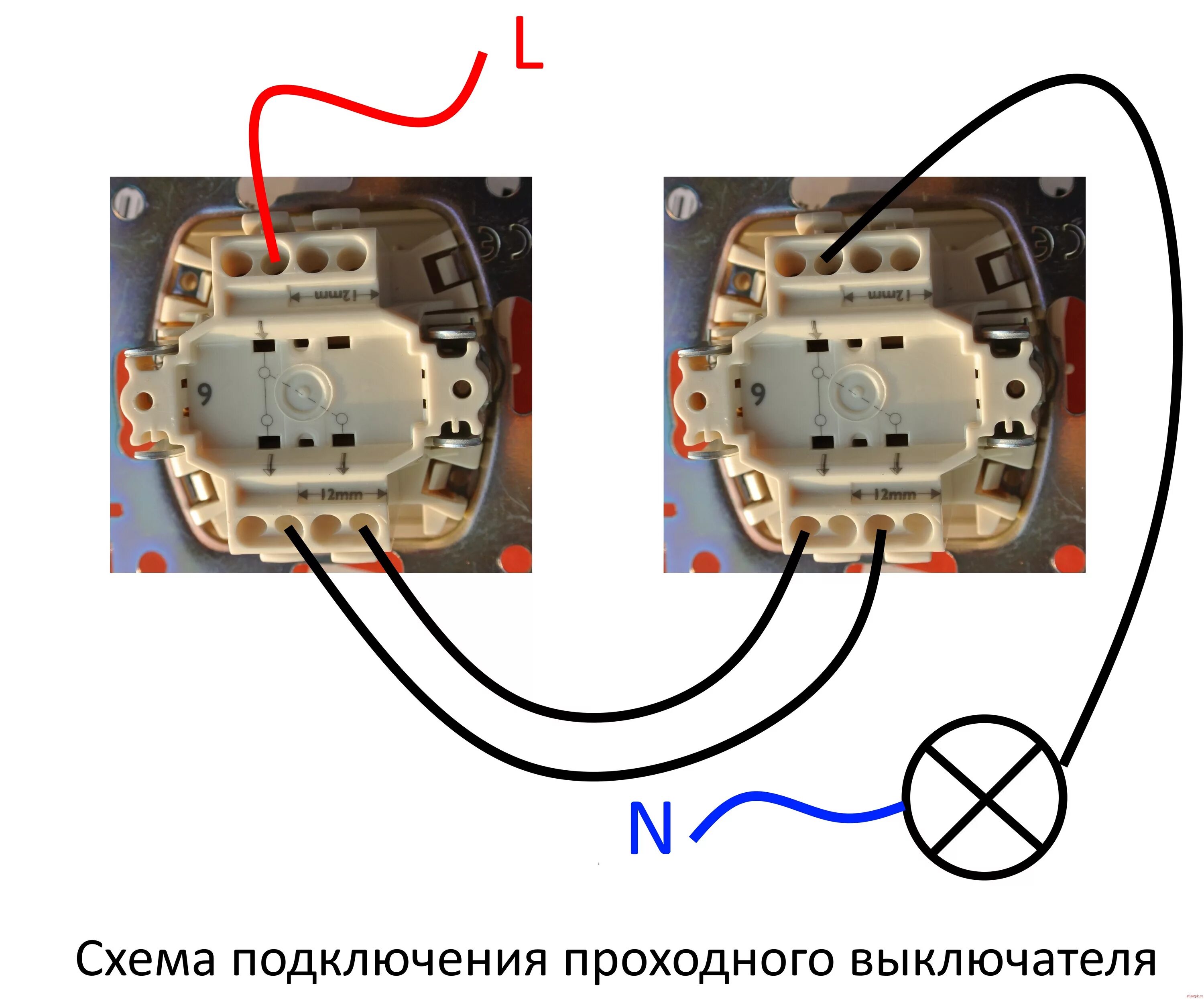 Схема подключения двойного проходного переключателя. Схема подключения проходных выключателей 2-х одноклавишных. Схема подключения проходного выключателя одноклавишного с 2 мест. Схема подключения проходного выключателя одноклавишного. Соединение проходного выключателя