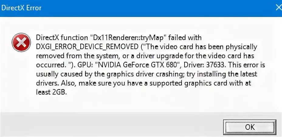 Directx function failed. Error function.