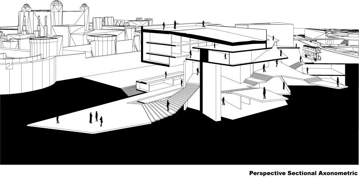 Section drawing. Axonometric section. perspective axonometric. world perspective. sectional drawing.