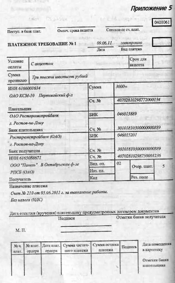 Требования к платежному документу