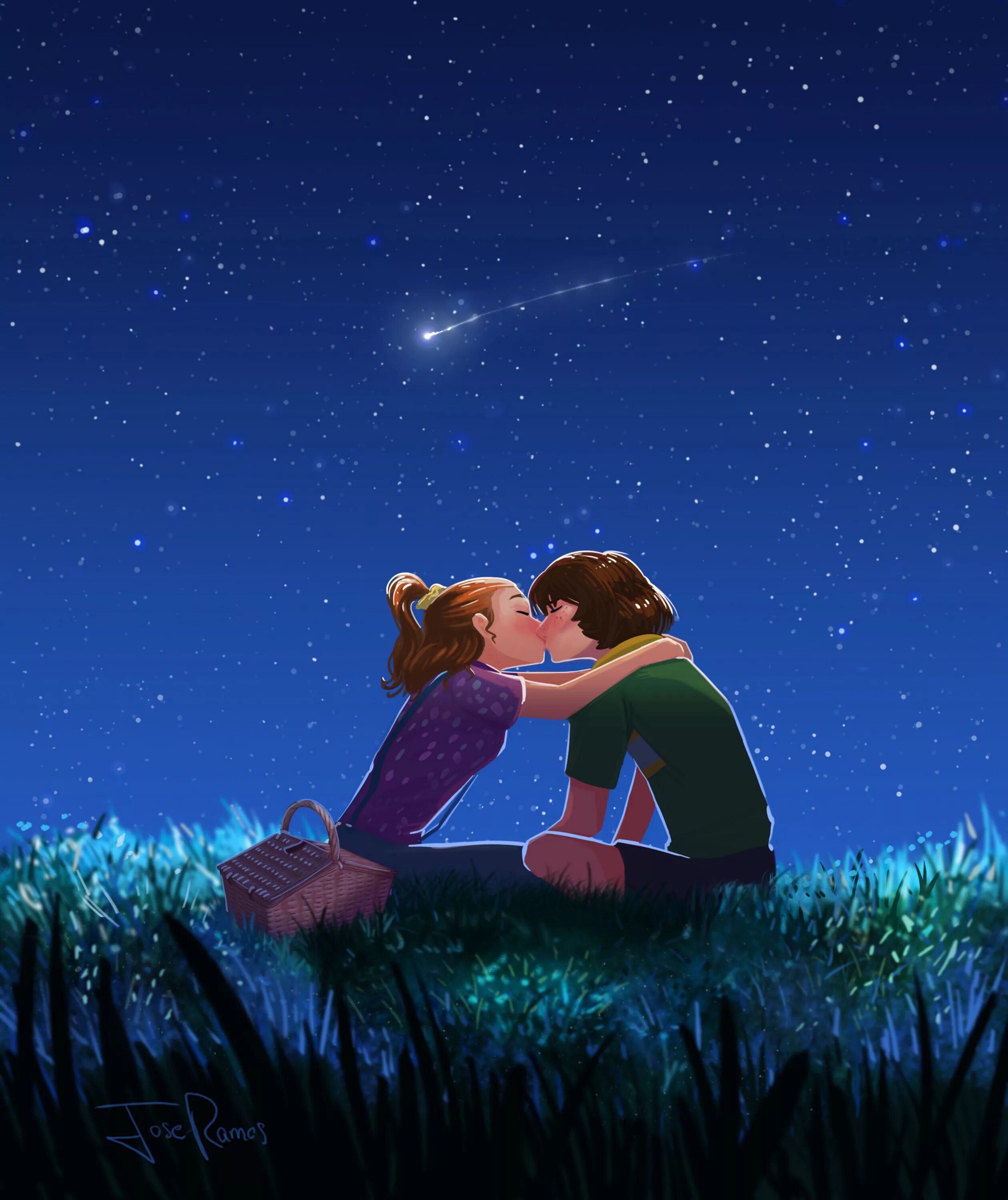 Влюбленные под звездами. Под звездами. Поцелуй под звездным небом. Пара под звездами.