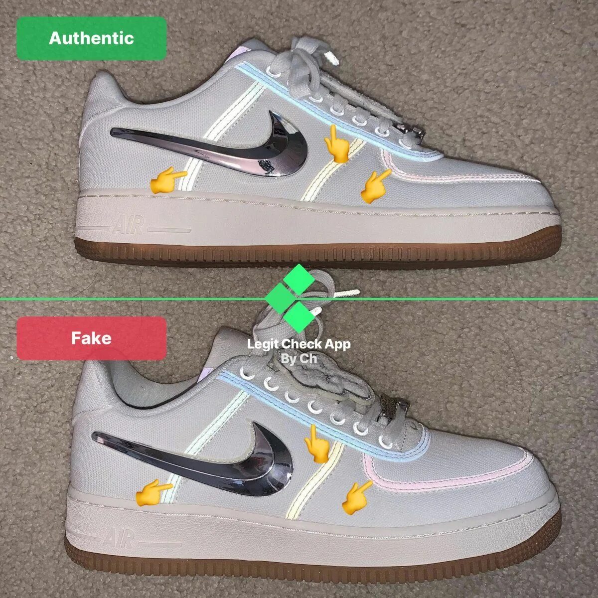 Как отличить nike air. Найк АИР Форс Трэвис Скотт. Nike Air Force 1 Travis Scott оригинал SB. Air Force 1 fake vs real.