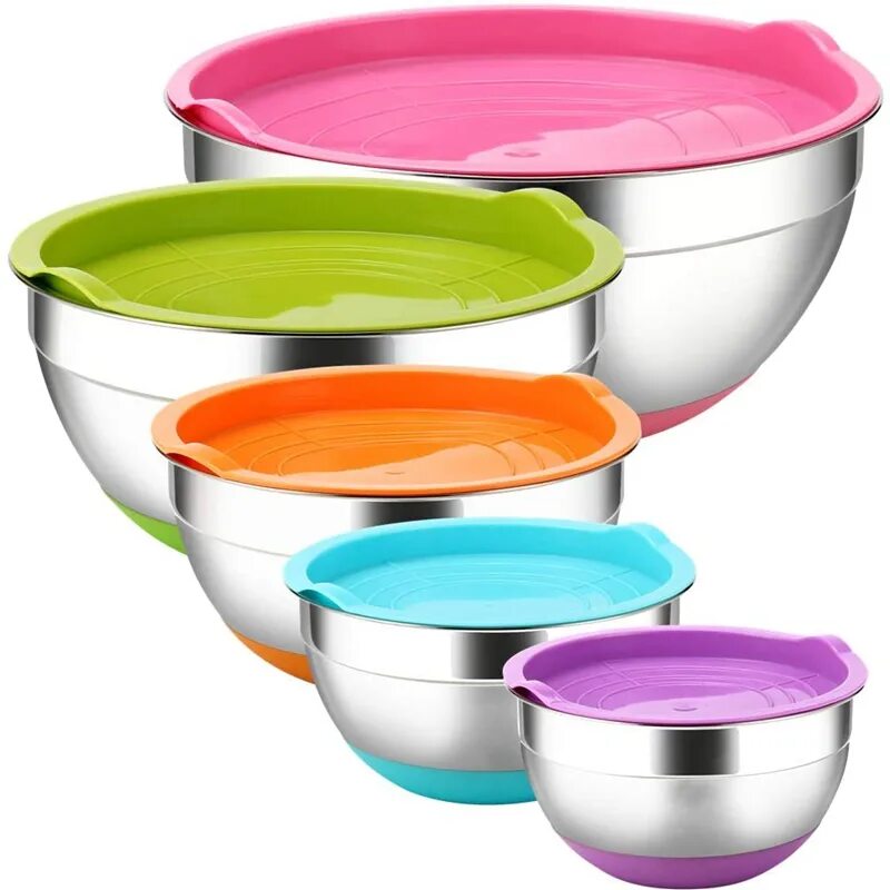 Набор мисок joseph joseph 4. 18/10 stainless steel mixing bowls 9. Миски с крышками из нержавейки набор. Чаша для смешивания (3. Набор мисок из нержавейки с крышками frico fru-439- 5 шт, цветные.