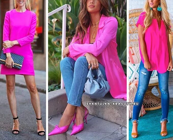 Fuchsia and green outfits (фуксия и зеленый в одежде) Moda, Vestidos, Cores comp