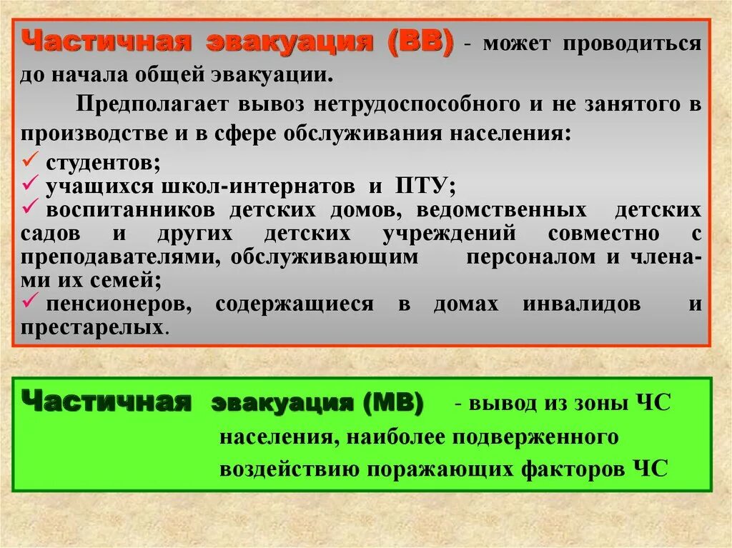 Люди подлежащие эвакуации. Частичная эвакуация населения. Общая эвакуация. Частичная эвакуация проводится:. Эвакуация организованный вывод и вывоз.