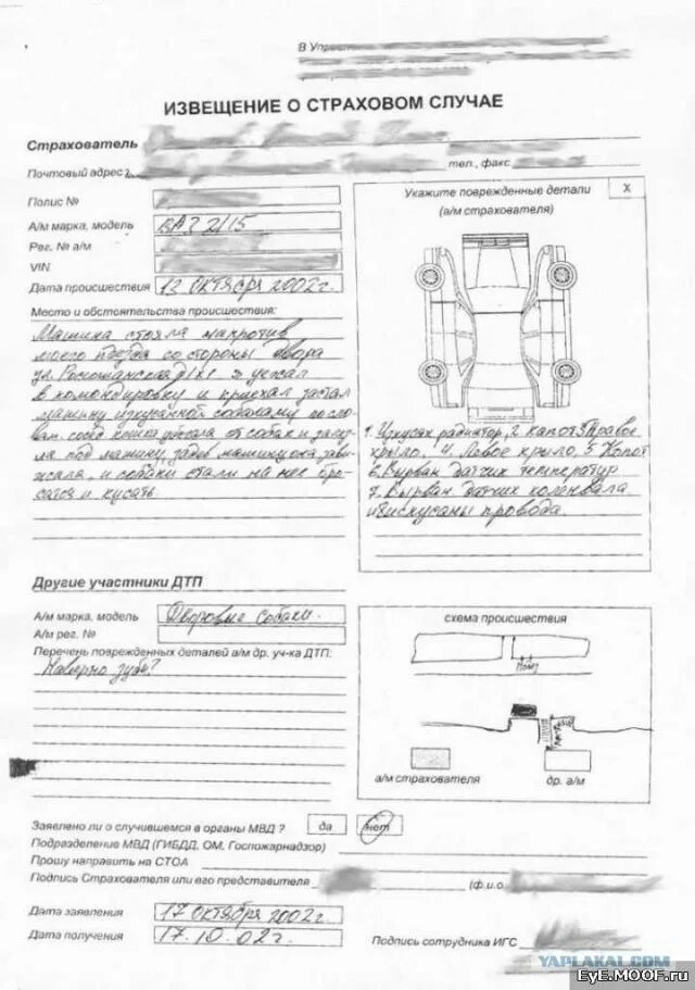 Уведомление страховщика о страховом случае. Пример заполнения извещения о страховом случае. извещение о повреждении транспортного средства. пример заполнения бланка извещения о страховом случае. заявление по каско ингосстрах образец.