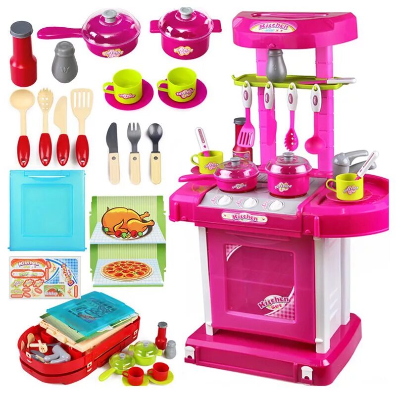 Детский набор кухня. Детская кухня китчен сет. набор mini kitchen set. кухонный игровой набор kitchen playset . 66043. кухня xiong cheng 383-017008-26 розовый.