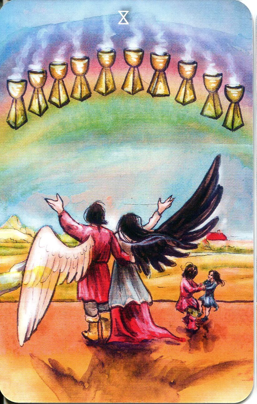 Таро альфонса мухи галерея. Нью вижн 10 кубков. Аркан 10 кубков. 10 чаш уэйт. Десятка кубков таро значение в отношениях.