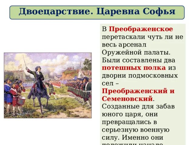 Одним из двух потешных полков был. Два потешных полка семеновский и преображенский. преображенский и семёновский потешные полки. потешные полки петра 1 презентация. двоецарствие царевна софья.