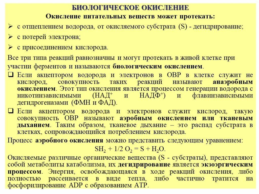 Субстраты биологического окисления. Типы биологического окисления. Процесс биологического окисления. Биологическое окисление.