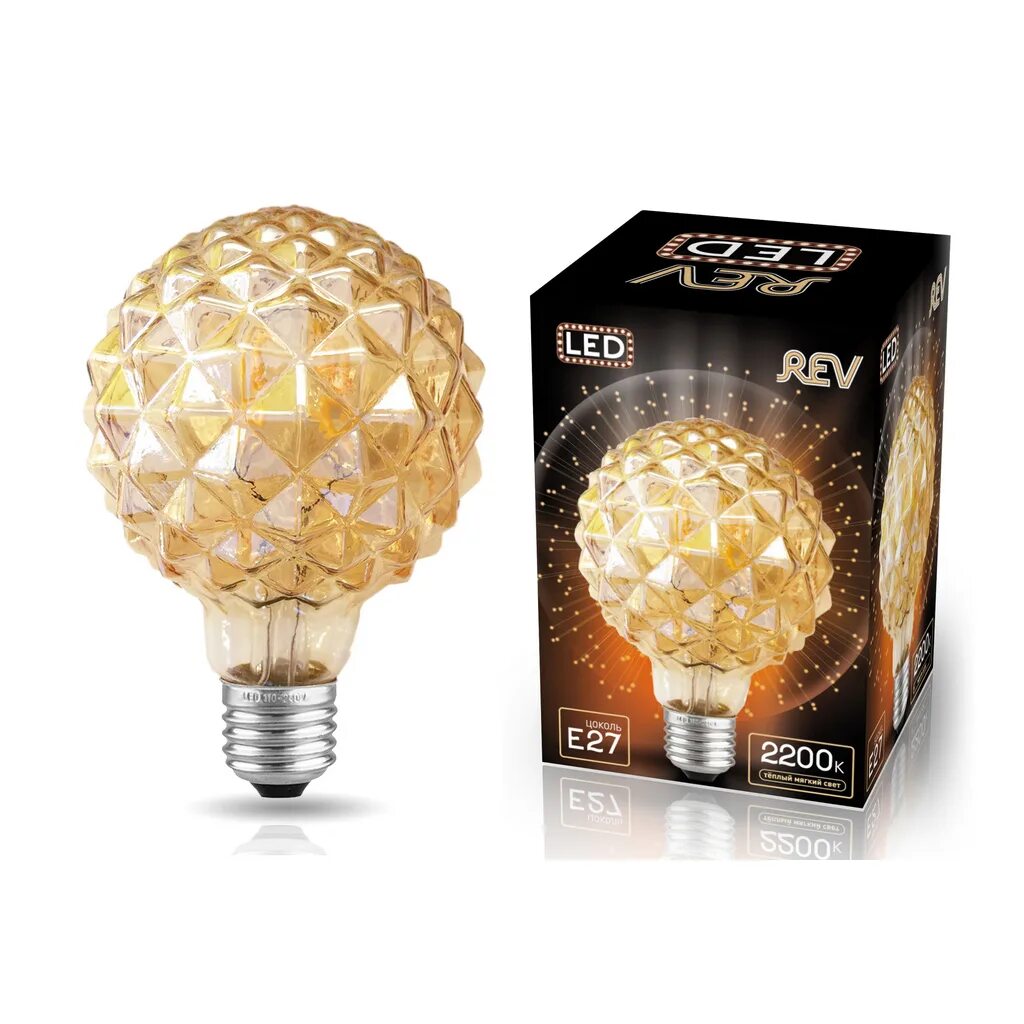 Лампа led rev. Лампа &quot;кристалл&quot; е27, 5вт vintage gold filament. лампа светодиодная rev vintage deco е27 2700к теплый мягкий свет. rev филамент винтаж g95 e27 2700k. лампа светодиодная декоративная е27 шар.